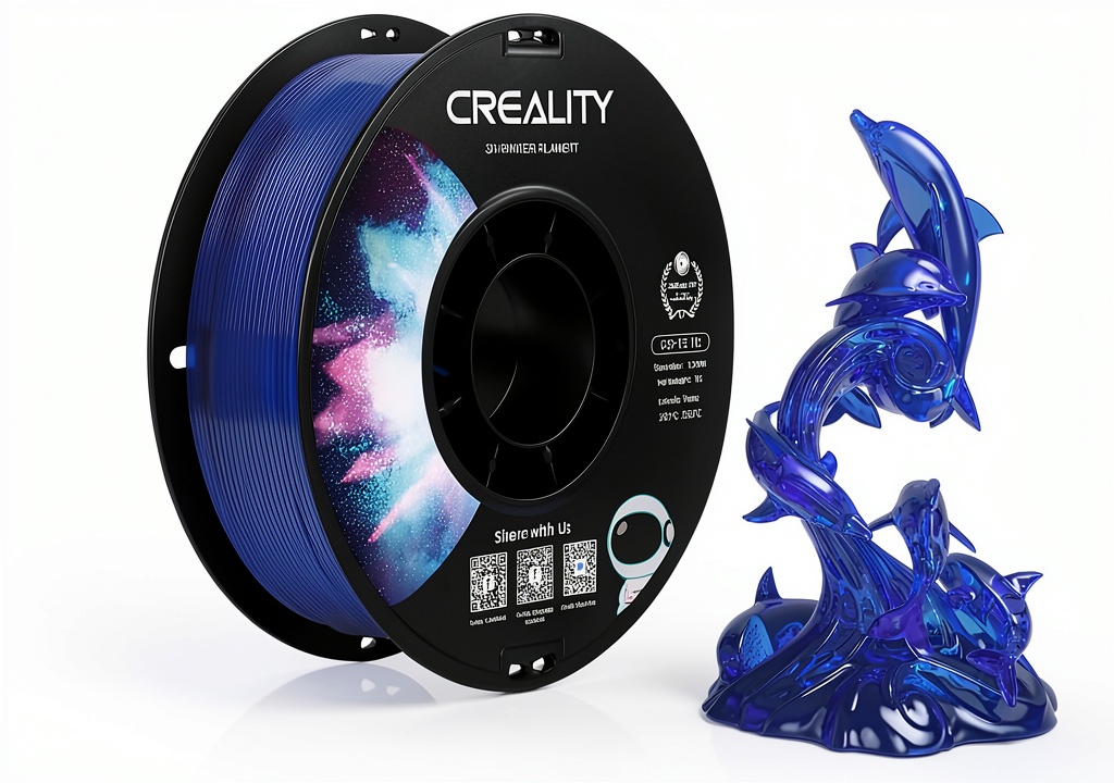 Creality PETG filament spool in transparent blue color